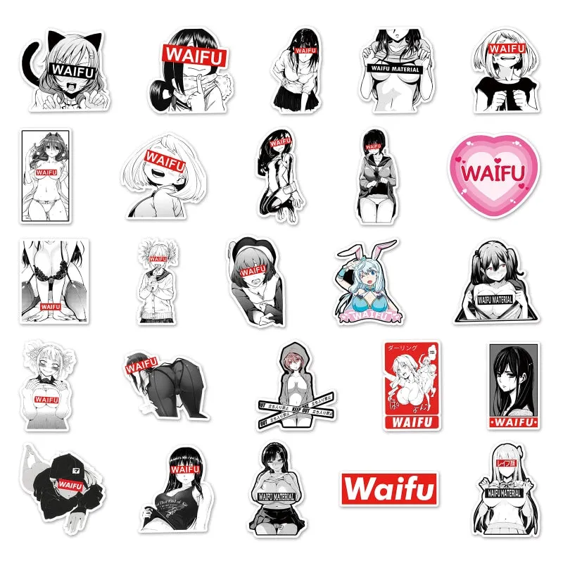 100pcs Hot anime Decal Stickers | Hot girl Waifu stickers Decal Stickers | For  suitcase laptop Car Truck Waterproof Car stickers