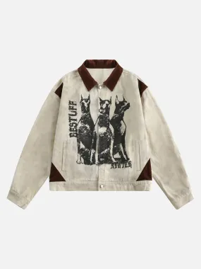 1984 American Retro Washed Distressed Graffiti Patchwork Jacket - 1986