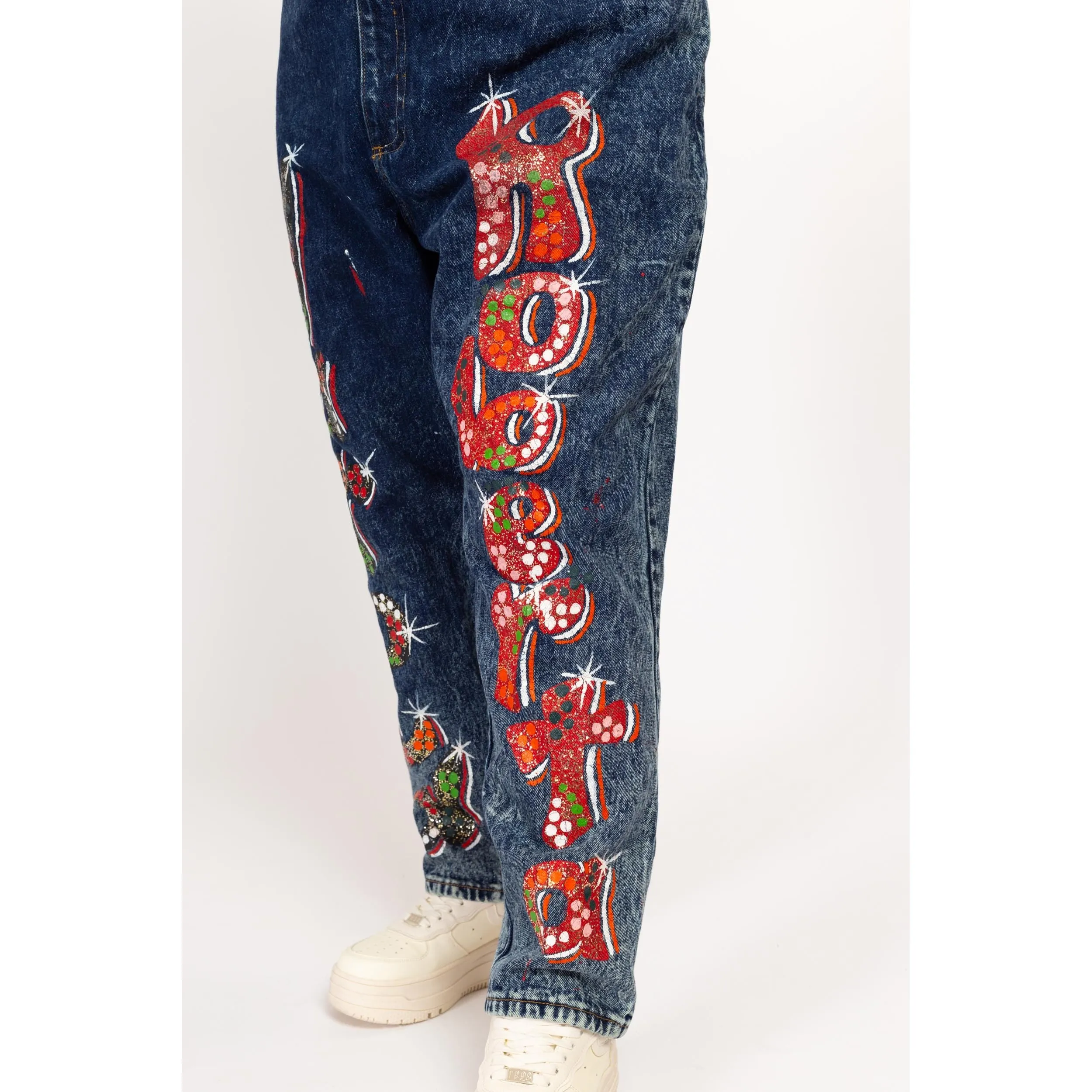 2X 80s Acid Wash Painted Graffiti Jeans 42"