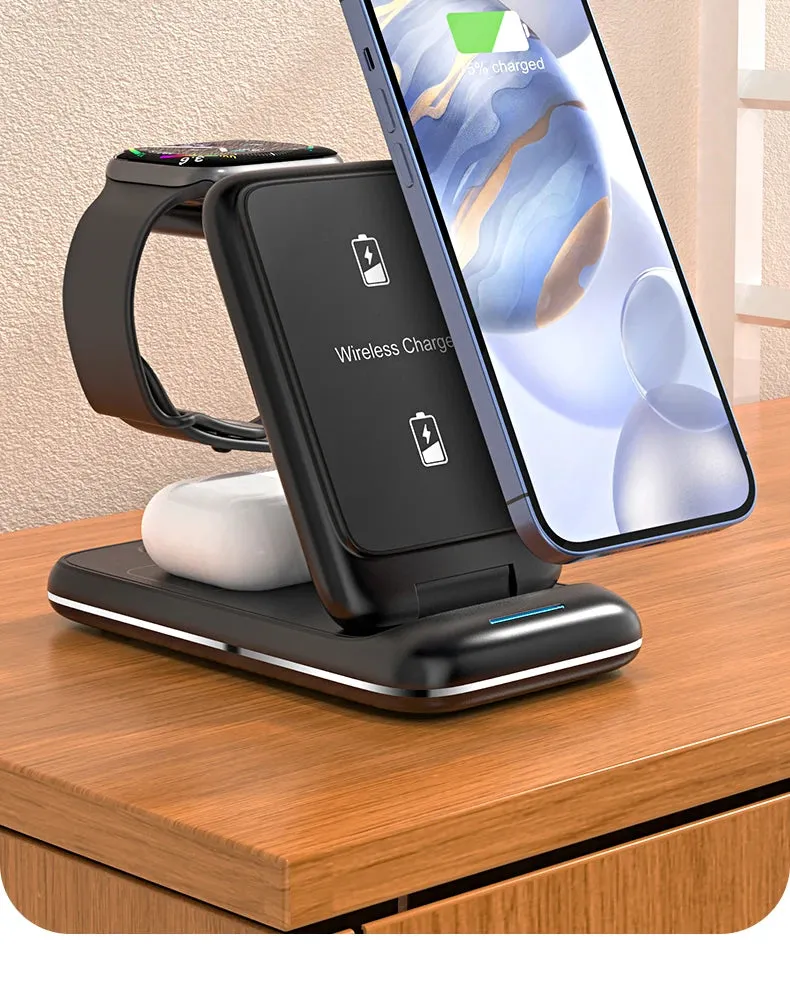 3 in 1 Wireless Charger Stand Foldable for iPhone 14 13 12 11 XS XR X 8 Apple Watch 8 7 6 Airpods Pro 15W Fast Charging Station