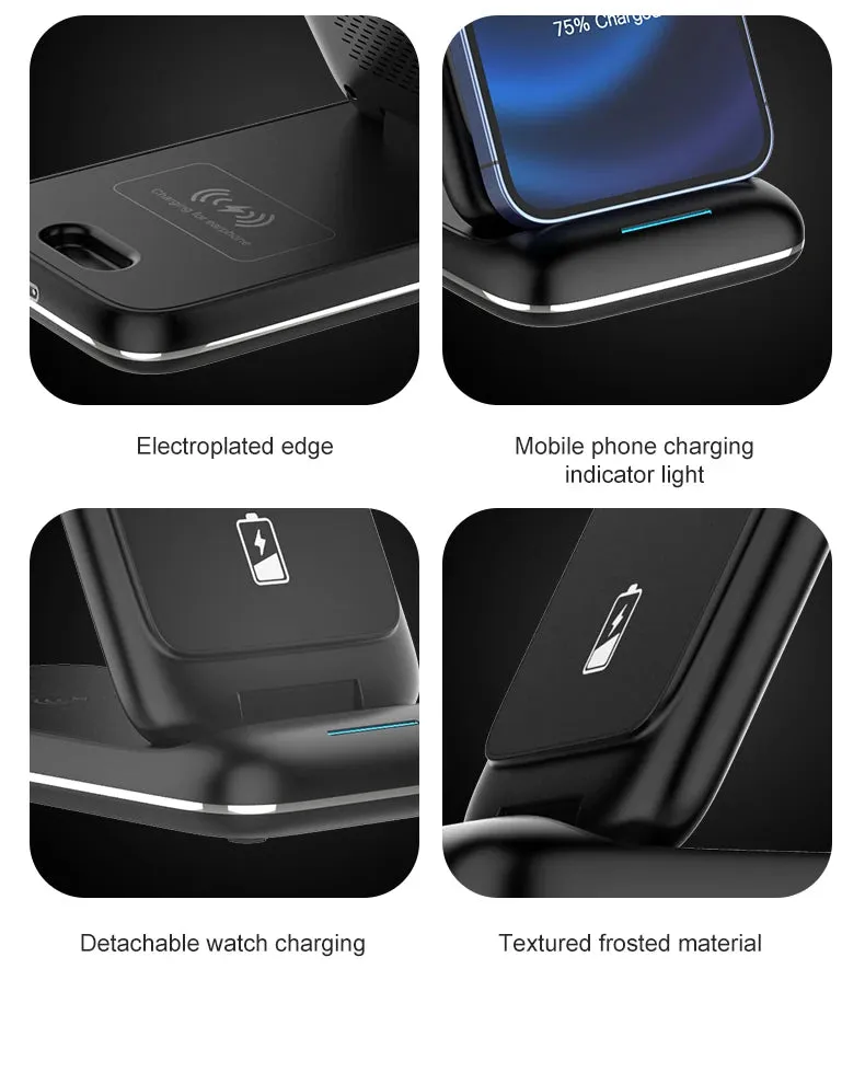 3 in 1 Wireless Charger Stand Foldable for iPhone 14 13 12 11 XS XR X 8 Apple Watch 8 7 6 Airpods Pro 15W Fast Charging Station