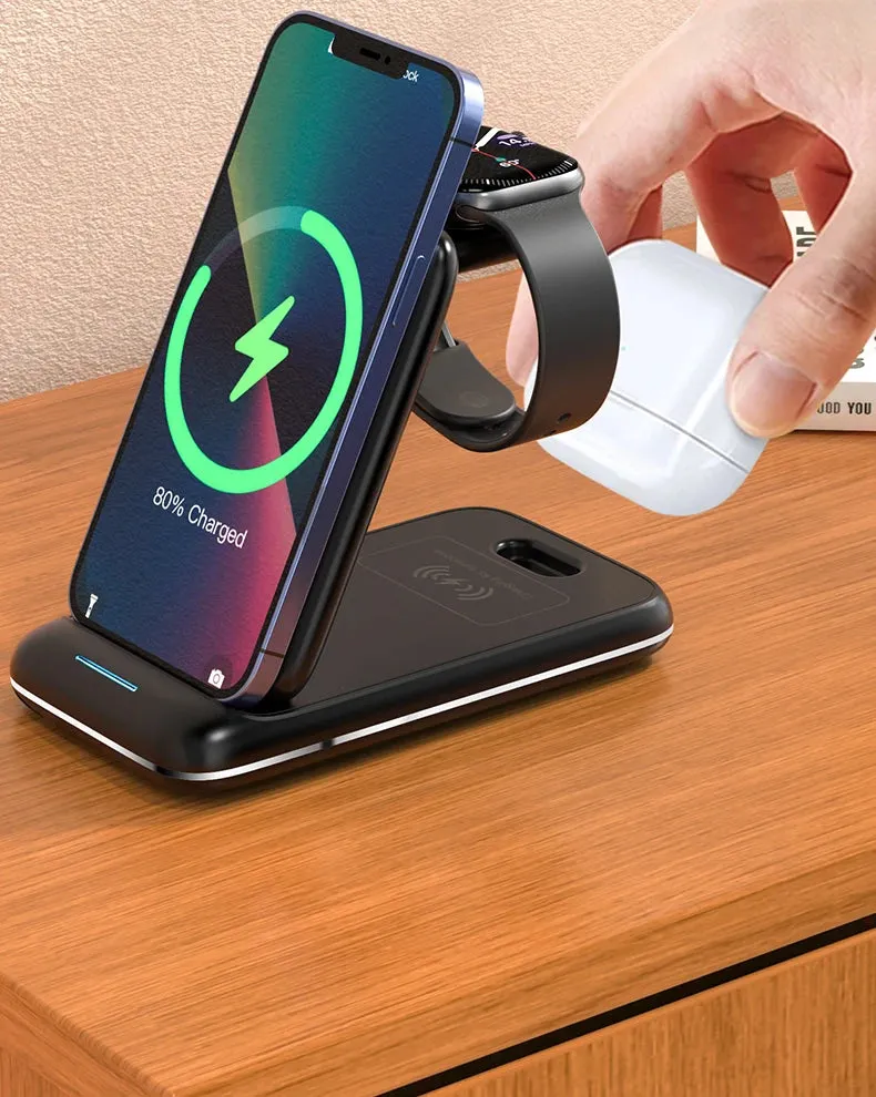 3 in 1 Wireless Charger Stand Foldable for iPhone 14 13 12 11 XS XR X 8 Apple Watch 8 7 6 Airpods Pro 15W Fast Charging Station