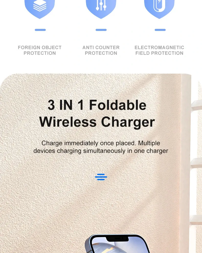 3 in 1 Wireless Charger Stand Foldable for iPhone 14 13 12 11 XS XR X 8 Apple Watch 8 7 6 Airpods Pro 15W Fast Charging Station