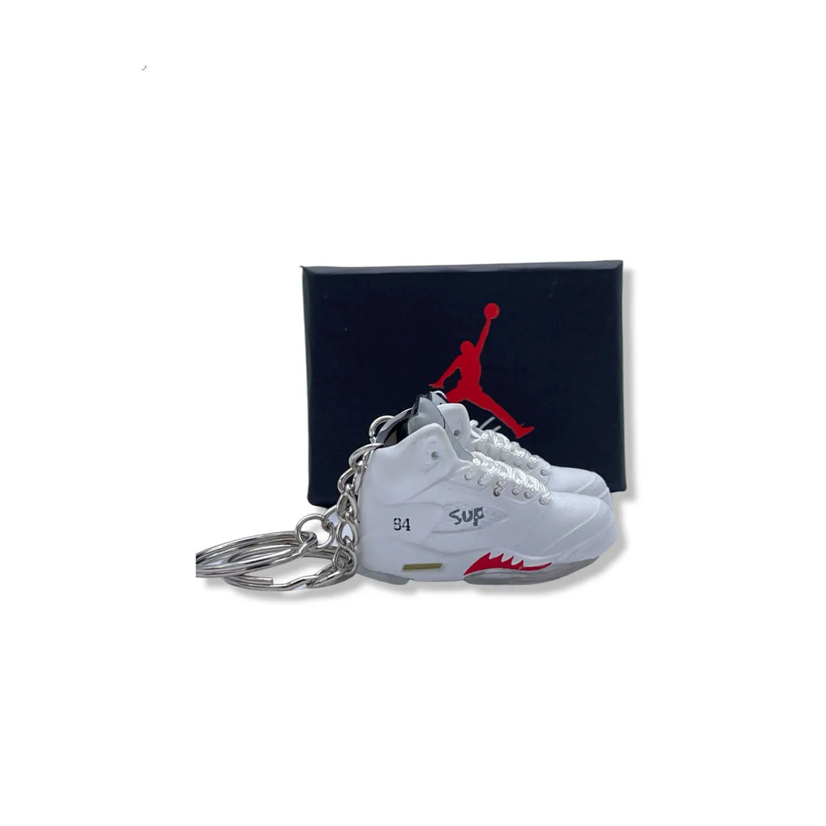 3D Sneaker Keychain- Air Jordan 5 White Supreme Pair