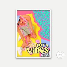 90'S Vibes PRINTABLE WALL ART, Bright Colorful Print, 90S Street Style, 90S Poster, 90S Theme, 90S Room Décor, Retro Pink Poster, 90S Party Decor