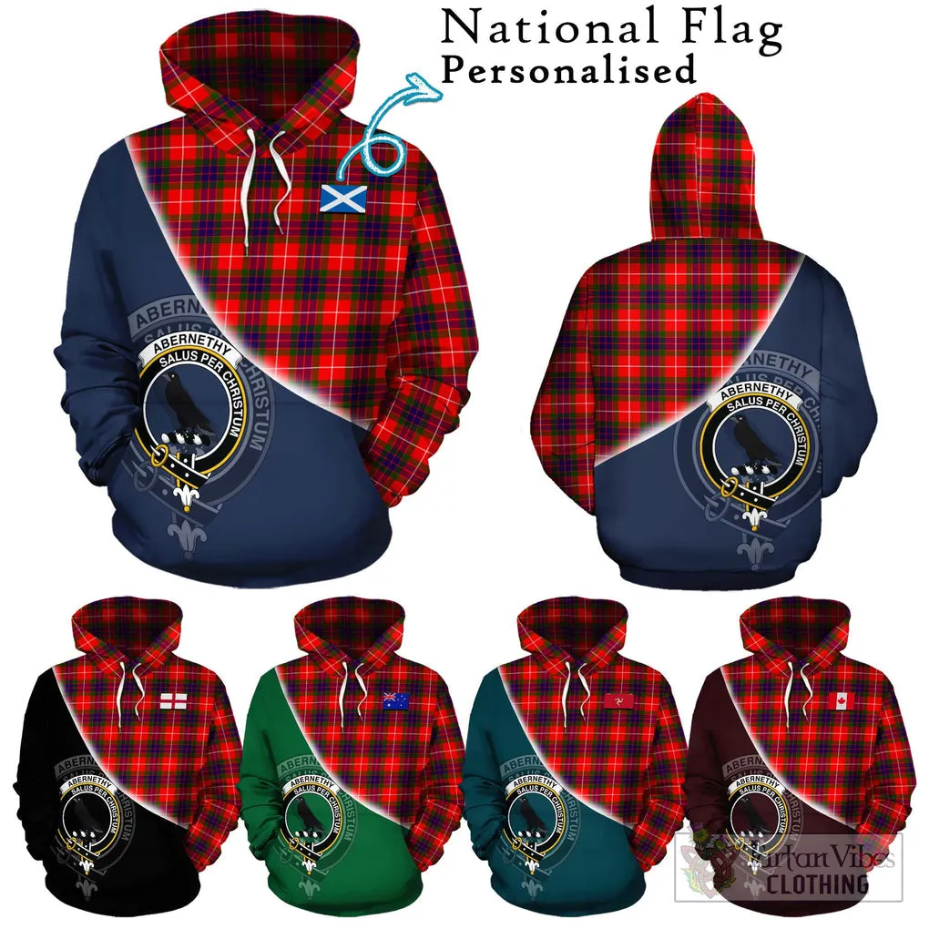 Abernethy Tartan Hoodie with Personalised National Flag and Family Crest Half Style