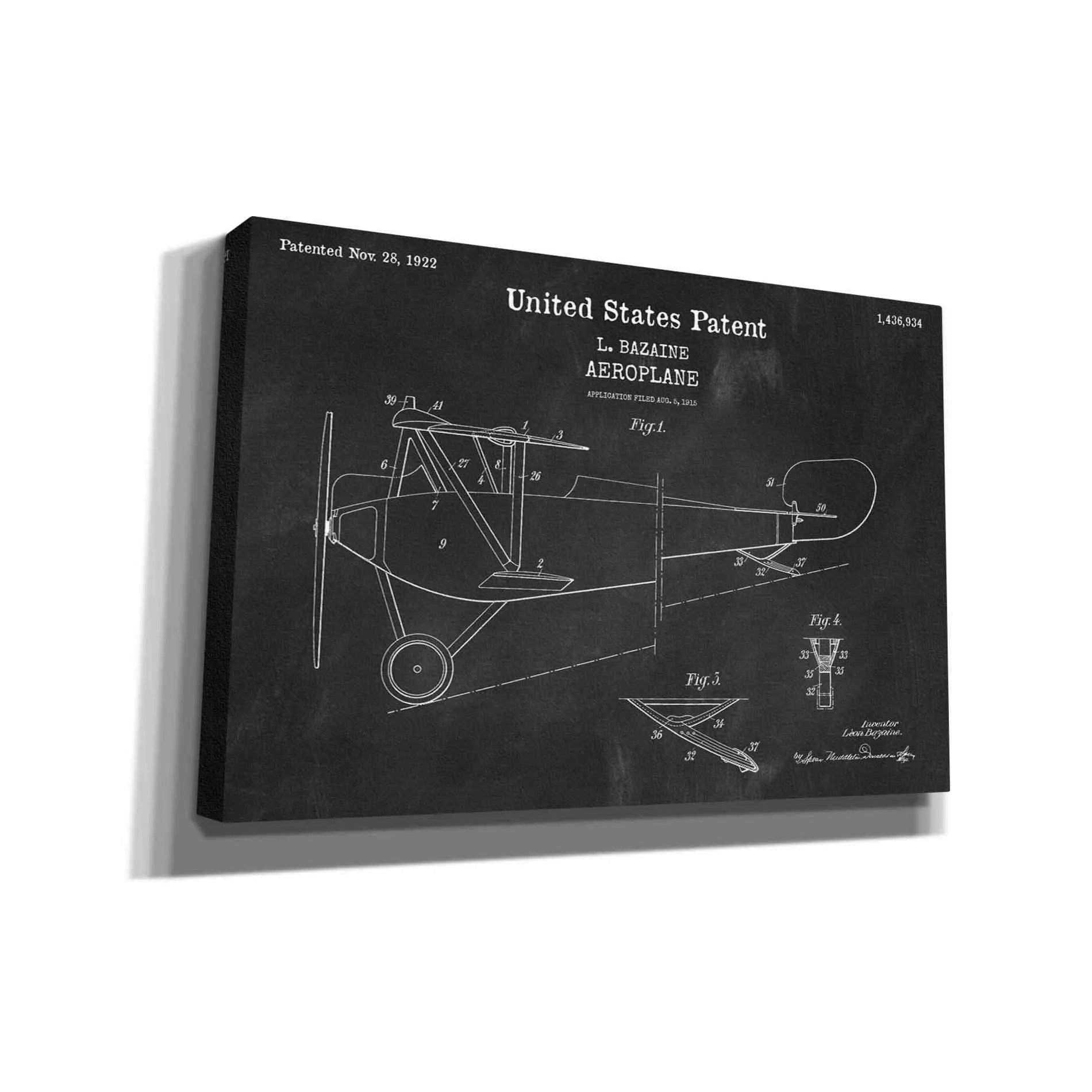 'Aeroplane Blueprint Patent Chalkboard,' Canvas Wall Art