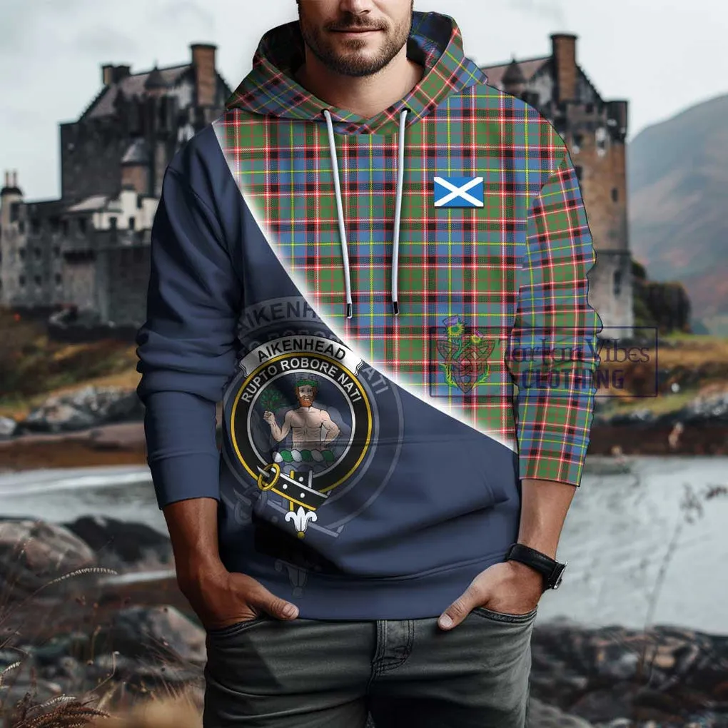 Aikenhead Tartan Hoodie with Personalised National Flag and Family Crest Half Style