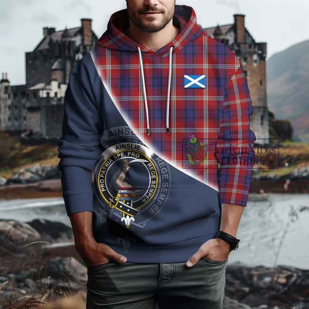 Ainslie Tartan Hoodie with Personalised National Flag and Family Crest Half Style