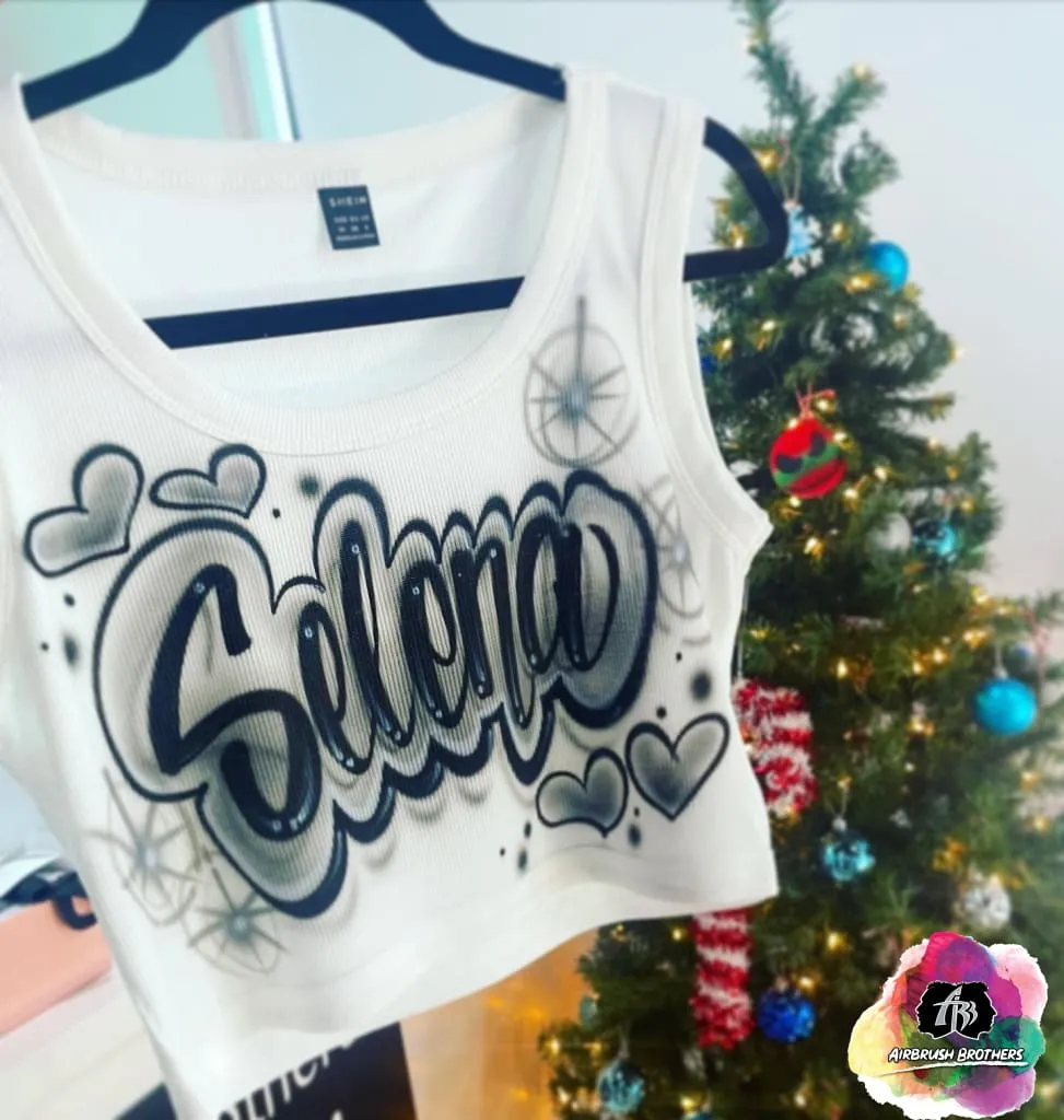 Airbrush Name & Hearts Crop Top Design