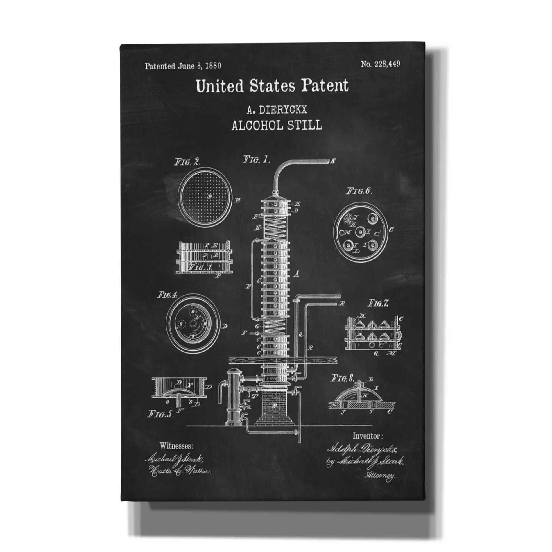 'Alcohol Still Blueprint Patent Chalkboard,' Canvas Wall Art