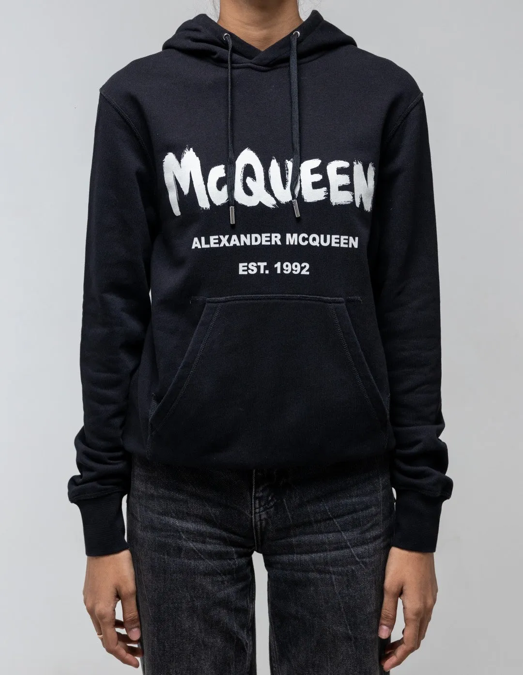 ALEXANDER MCQUEEN GRAFFITI HOODIED SWEATSHIRT BLACK/IVORY