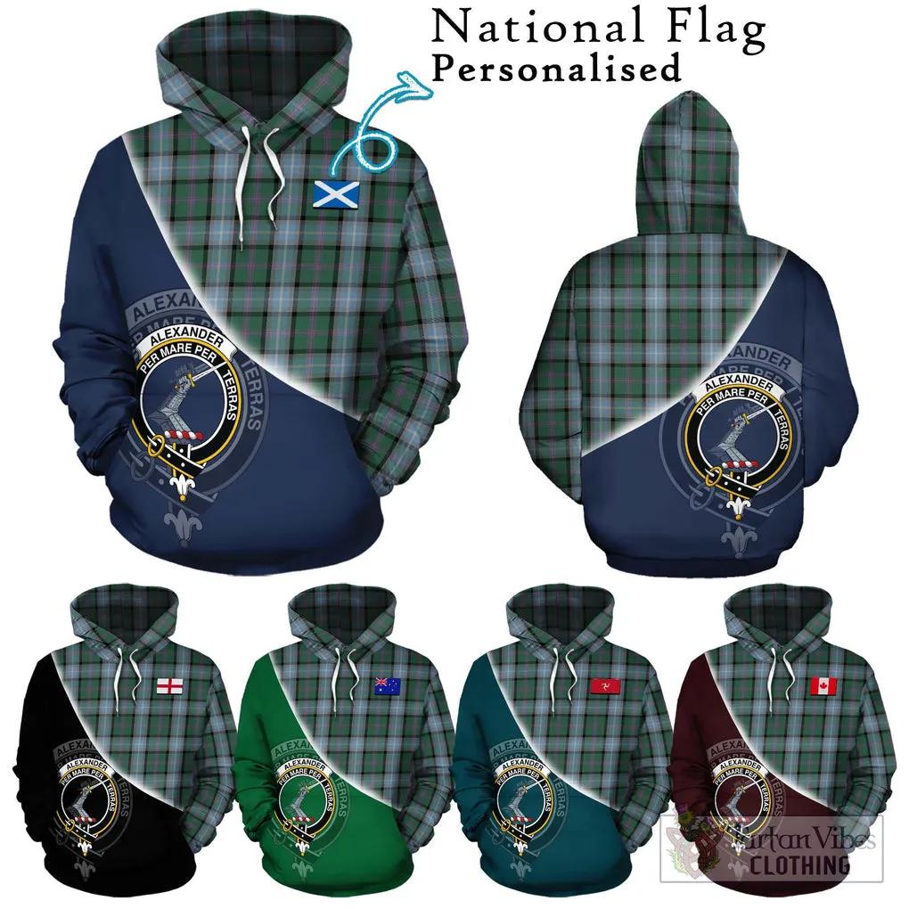 Alexander of Menstry Hunting Tartan Hoodie with Personalised National Flag and Family Crest Half Style