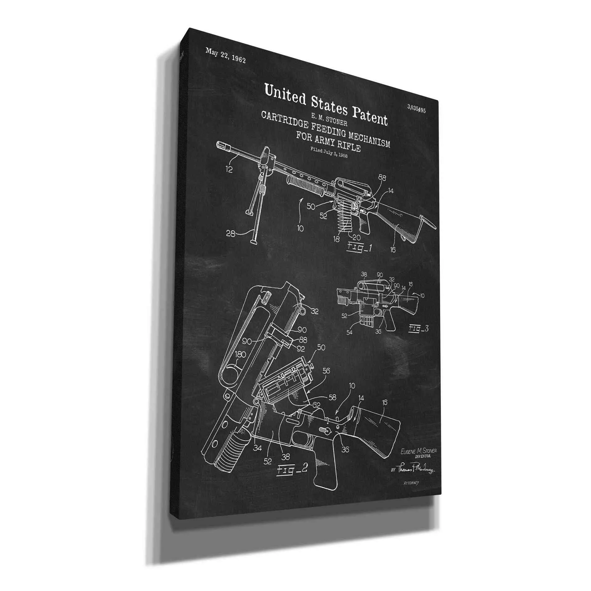 'Ammunition Feeder for Army Rifle Blueprint Patent Chalkboard' Canvas Wall Art