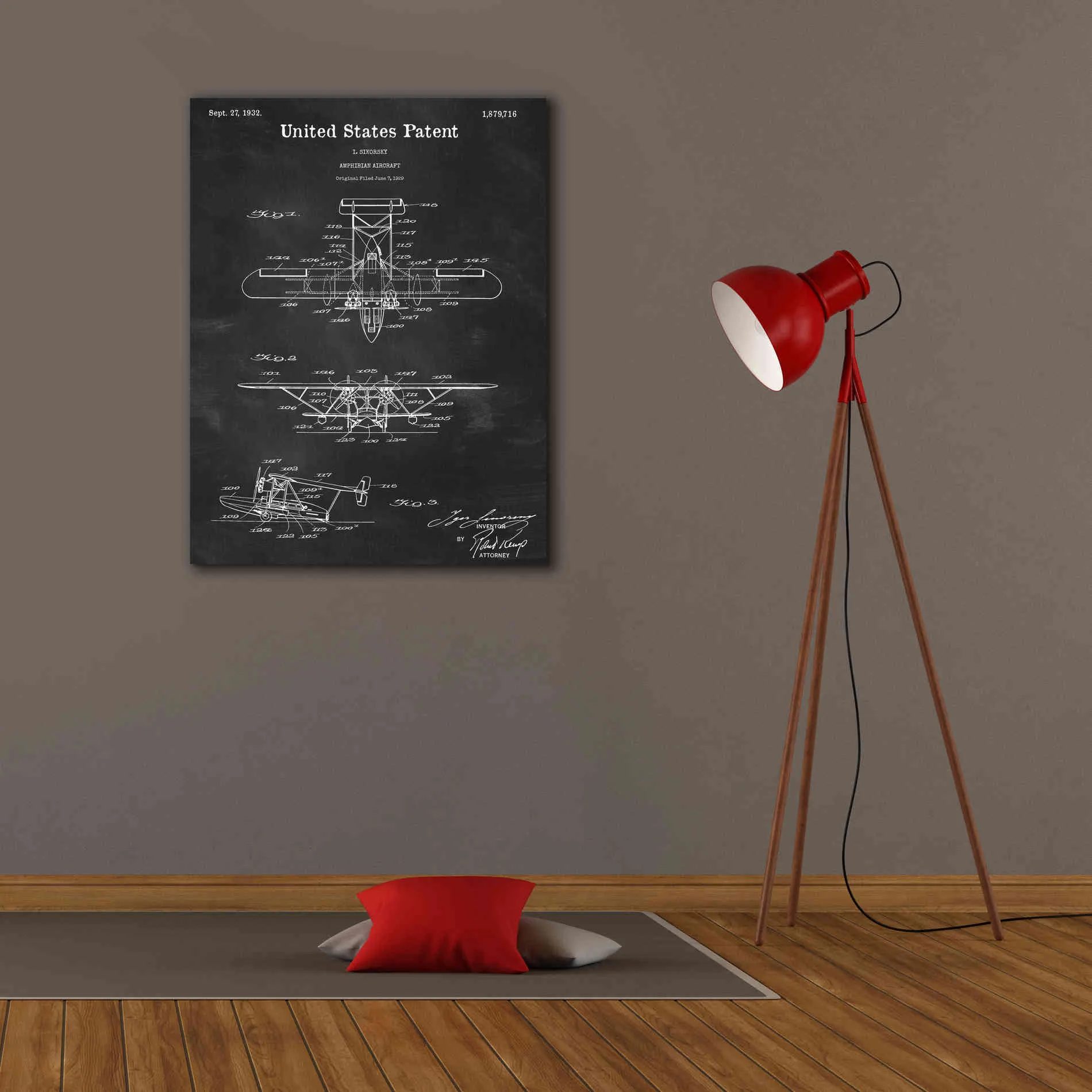 'Amphibian Aircraft Blueprint Patent Chalkboard,' Canvas Wall Art