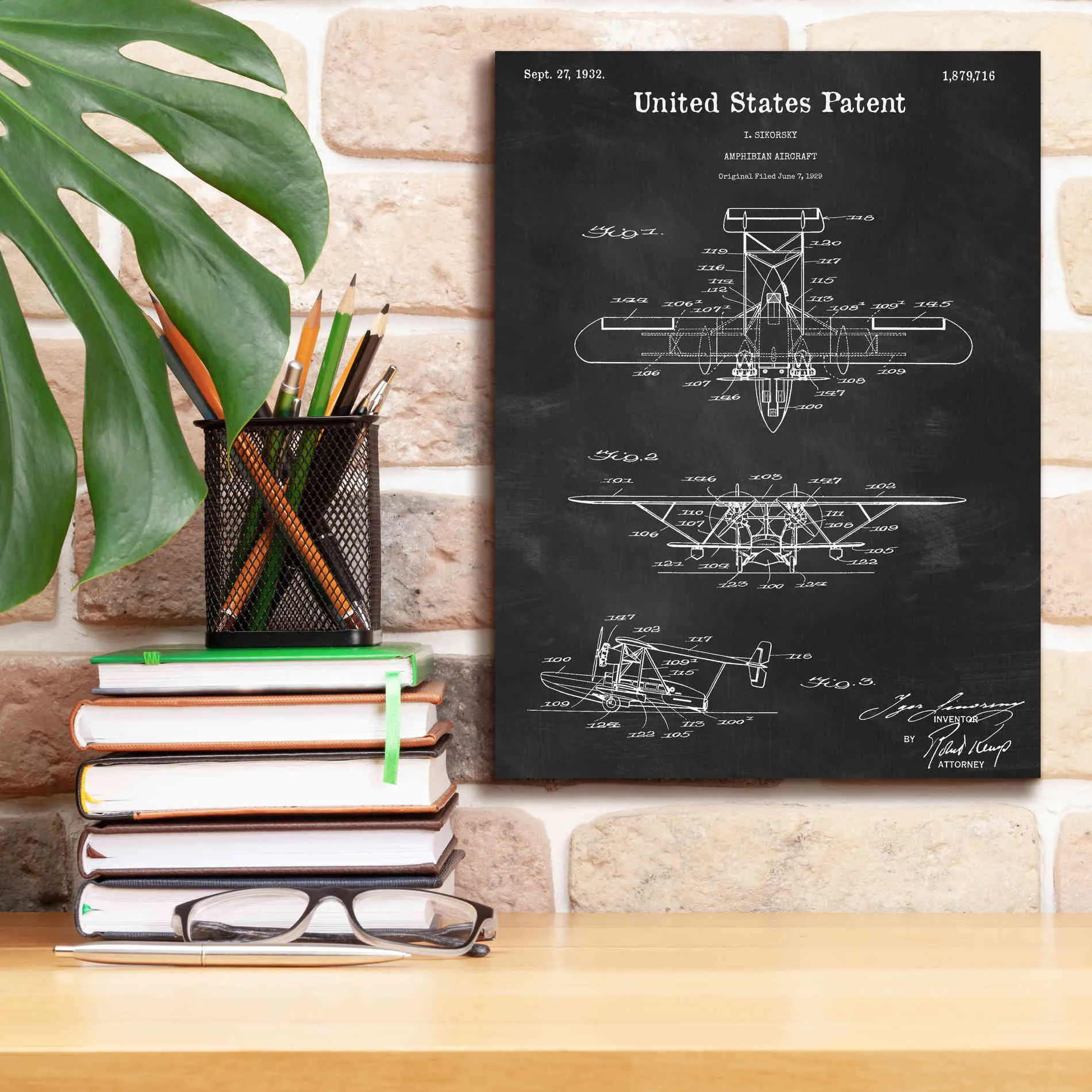 'Amphibian Aircraft Blueprint Patent Chalkboard,' Canvas Wall Art