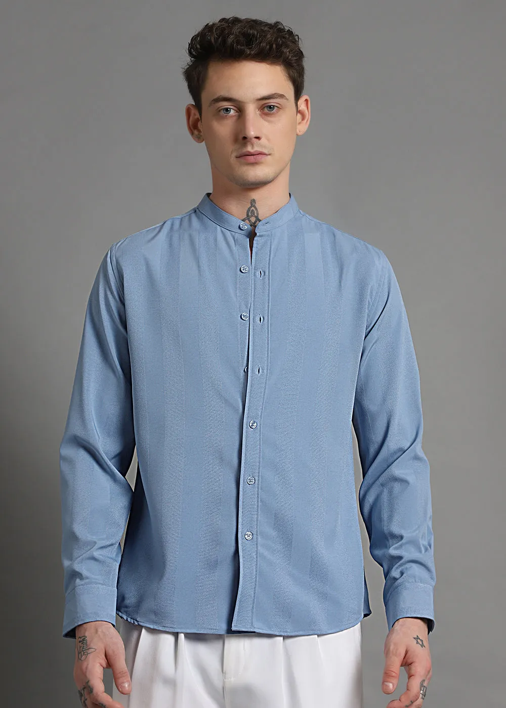 Aqua Blue Shein Patterned Shirt