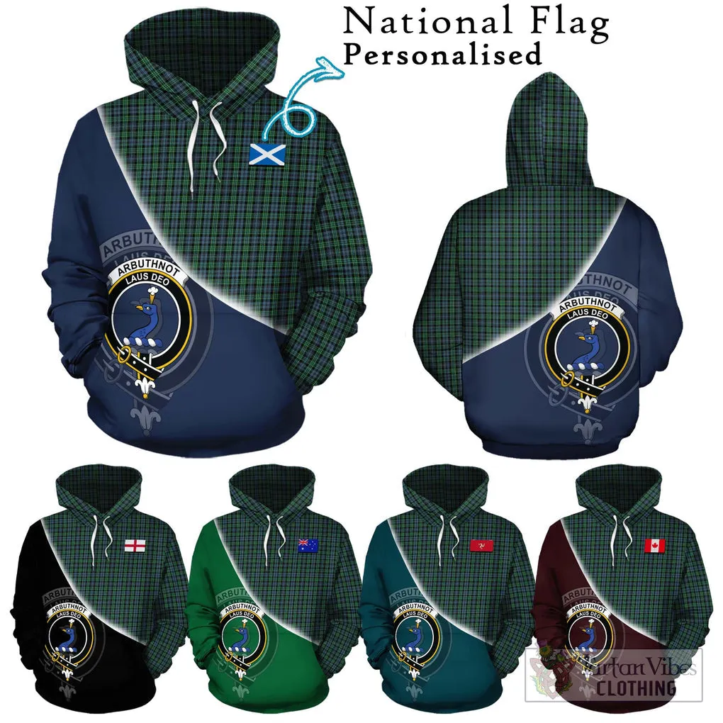 Arbuthnot Tartan Hoodie with Personalised National Flag and Family Crest Half Style