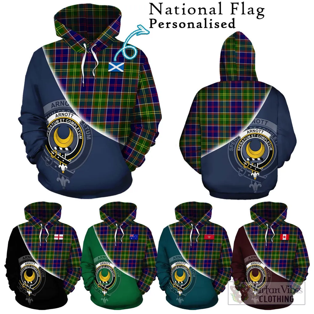 Arnott Tartan Hoodie with Personalised National Flag and Family Crest Half Style