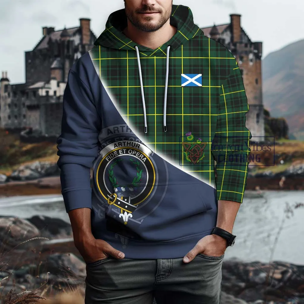 Arthur Modern Tartan Hoodie with Personalised National Flag and Family Crest Half Style