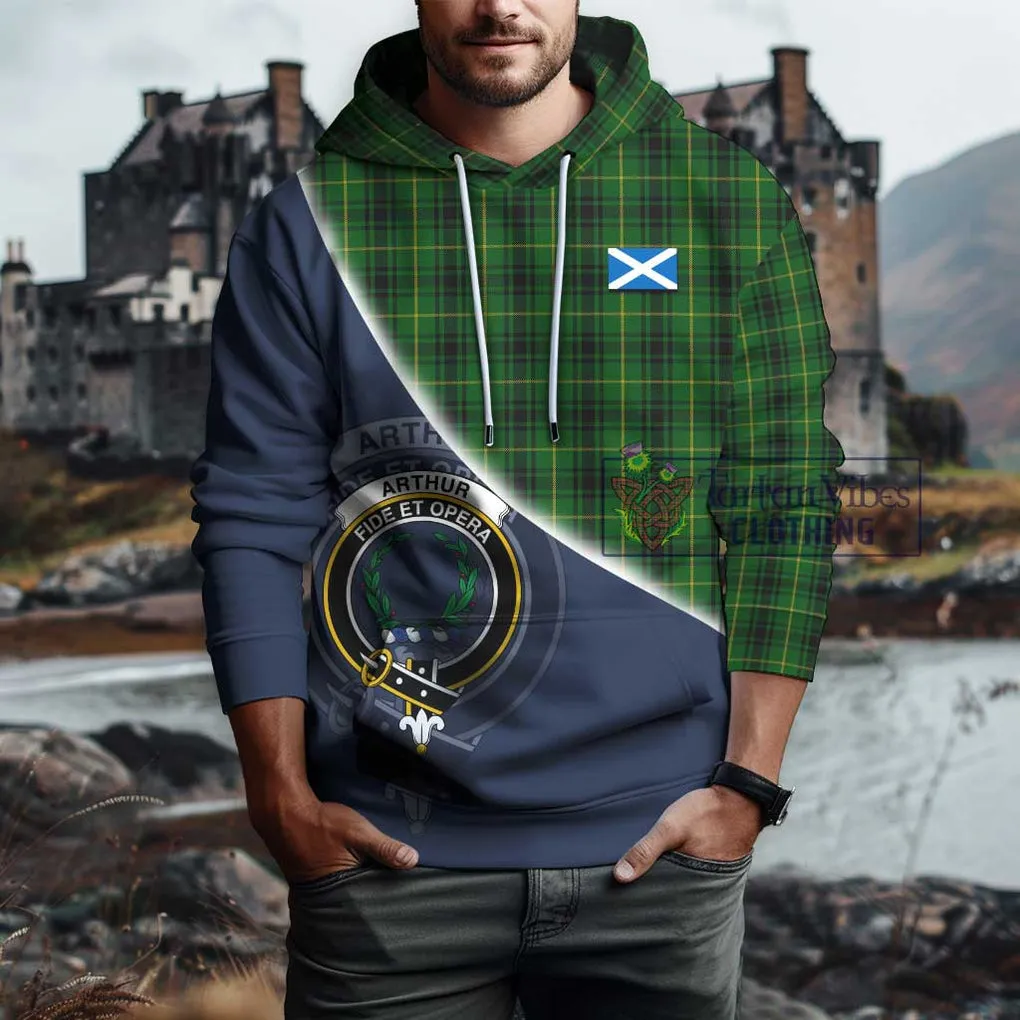 Arthur Tartan Hoodie with Personalised National Flag and Family Crest Half Style