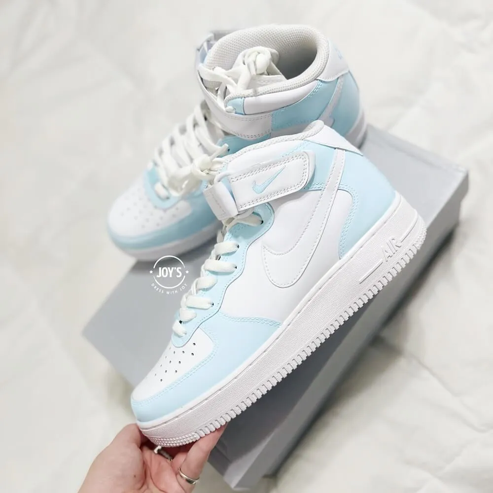 Baby Blue White Swoosh Custom Air Force 1