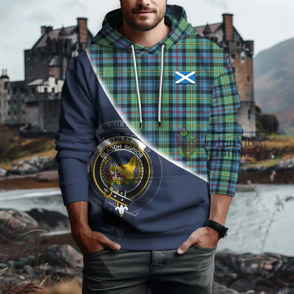 Bailey Ancient Tartan Hoodie with Personalised National Flag and Family Crest Half Style