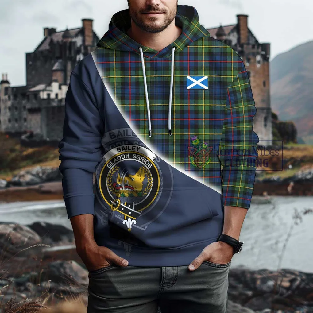 Bailey Modern Tartan Hoodie with Personalised National Flag and Family Crest Half Style