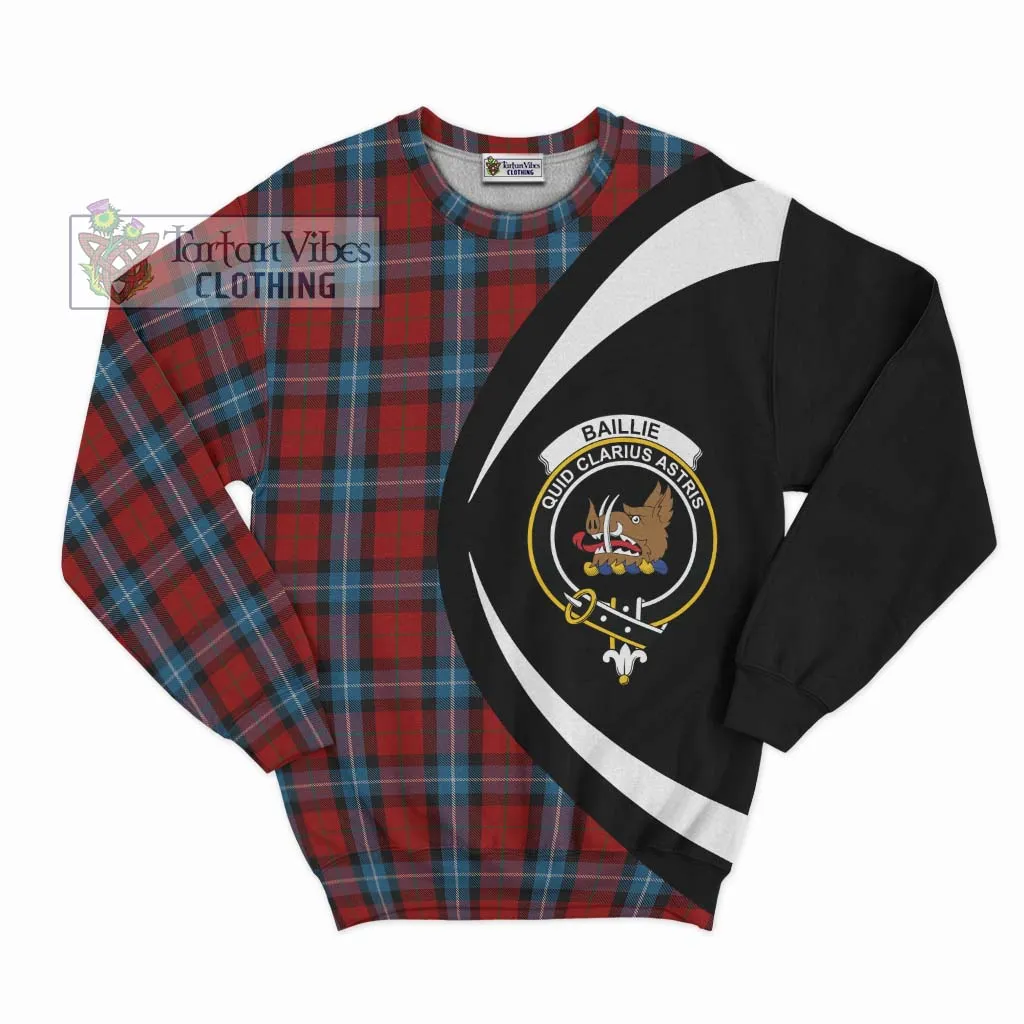 Baillie of Polkemmet Red Tartan Sweatshirt with Family Crest Circle Style