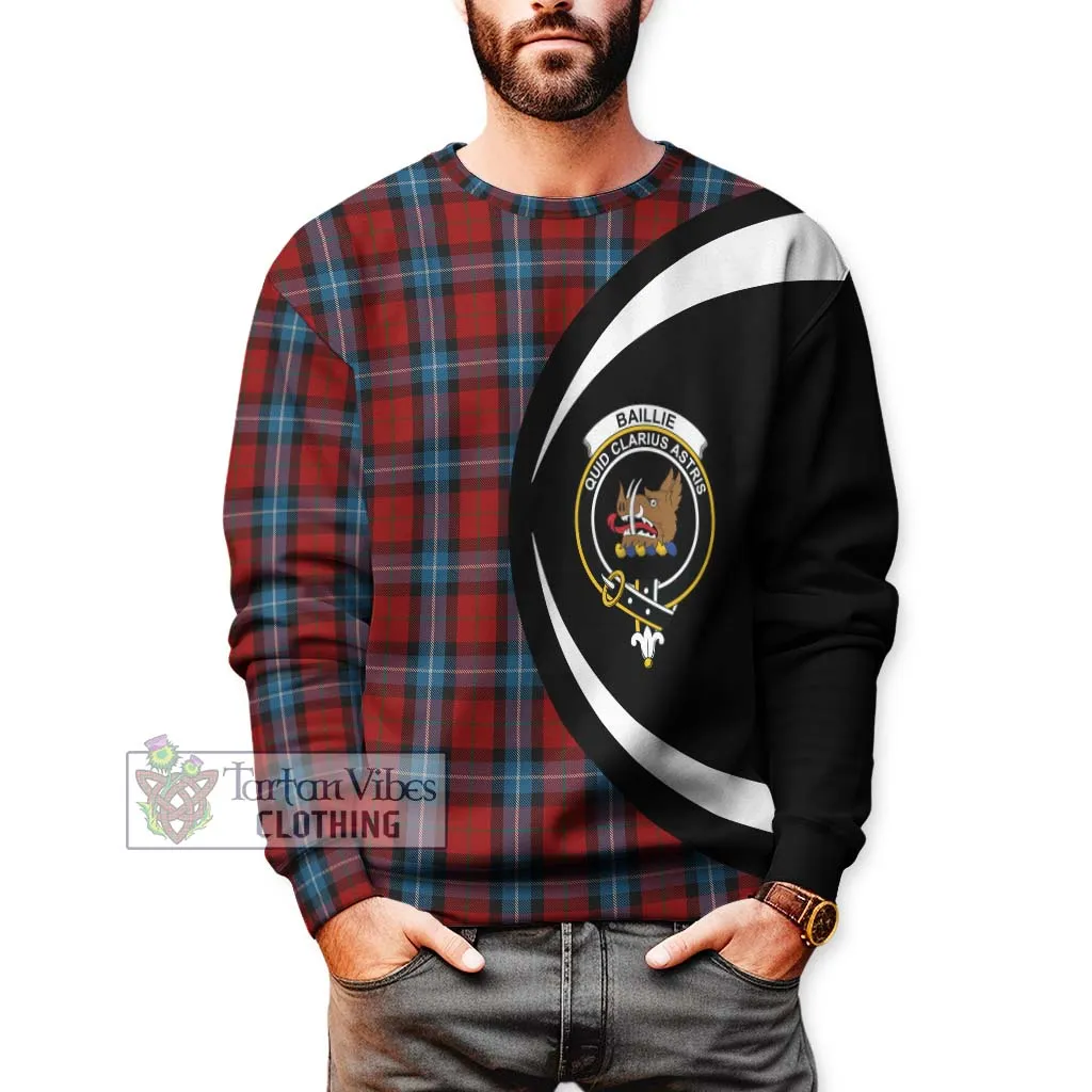 Baillie of Polkemmet Red Tartan Sweatshirt with Family Crest Circle Style