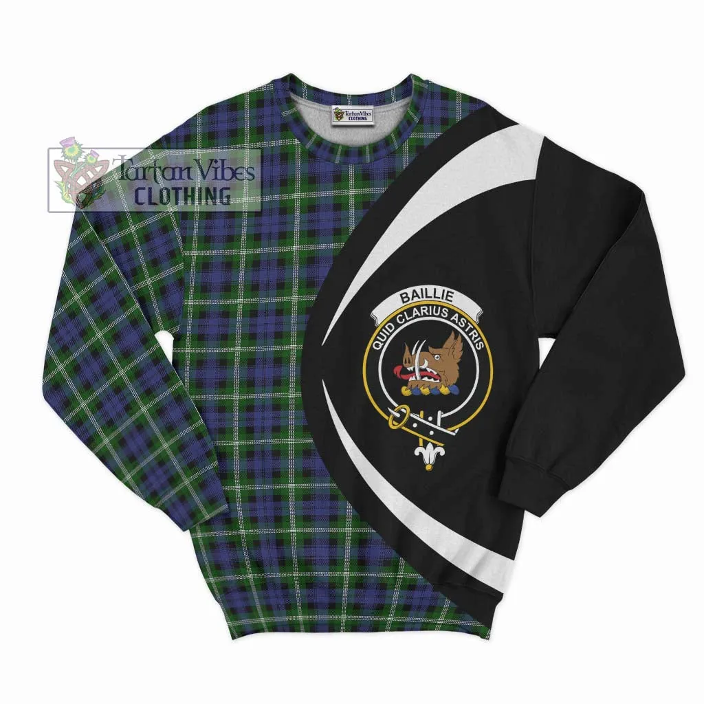 Baillie of Polkemmet Tartan Sweatshirt with Family Crest Circle Style