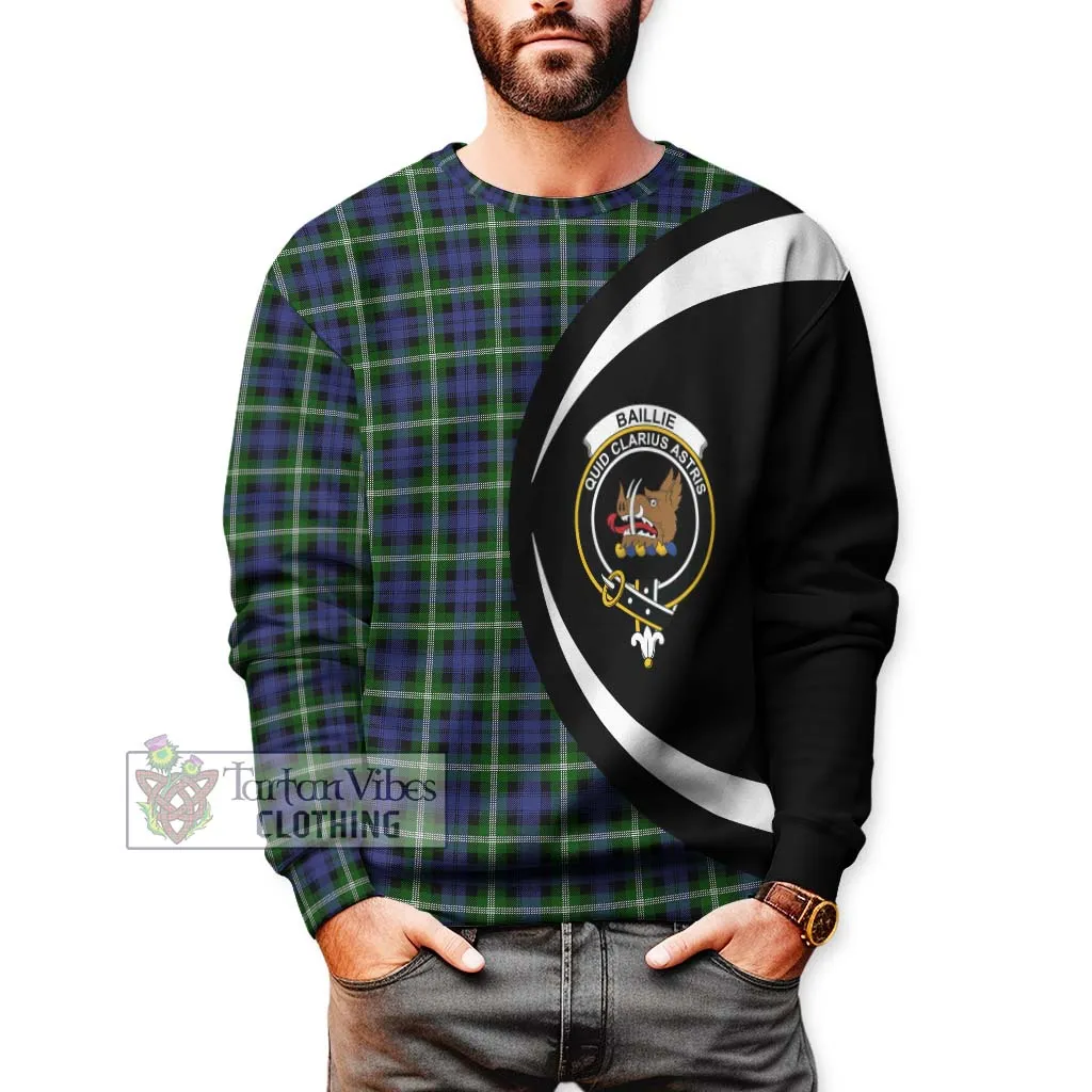 Baillie of Polkemmet Tartan Sweatshirt with Family Crest Circle Style