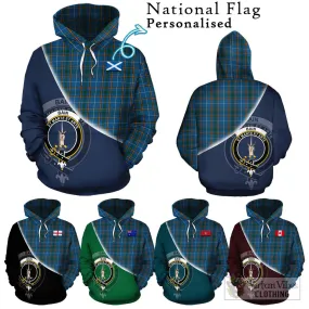 Bain Tartan Hoodie with Personalised National Flag and Family Crest Half Style