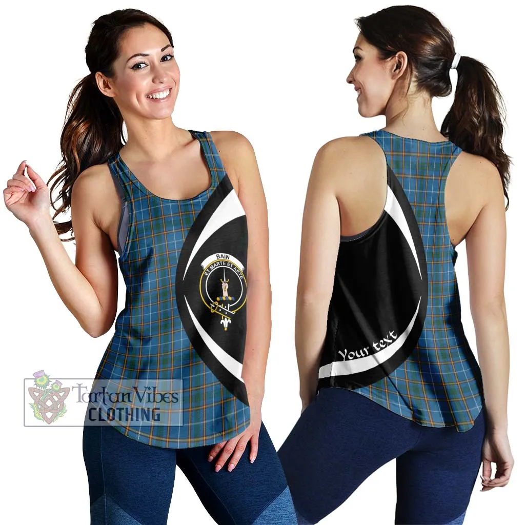 Bain Tartan Women's Racerback Tanks with Family Crest Circle Style