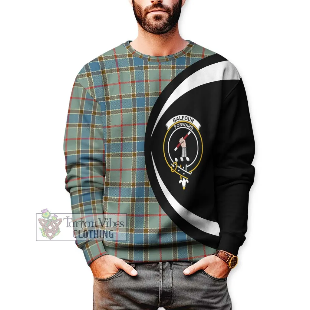 Balfour Blue Tartan Sweatshirt with Family Crest Circle Style