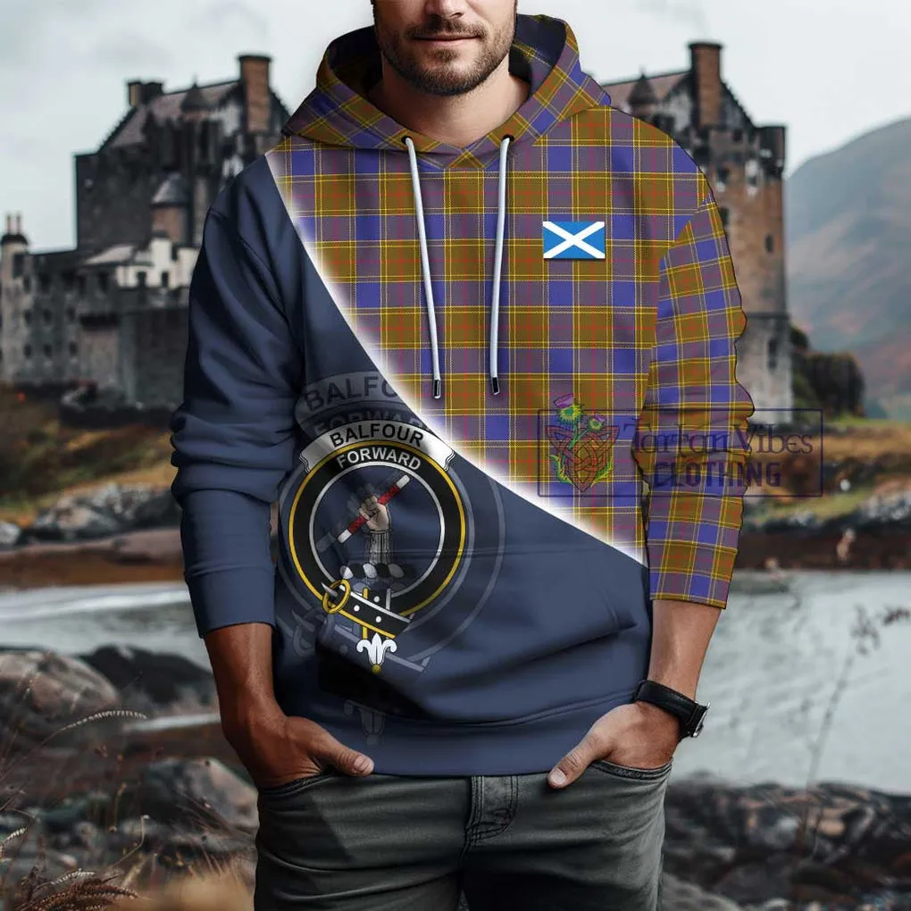 Balfour Tartan Hoodie with Personalised National Flag and Family Crest Half Style