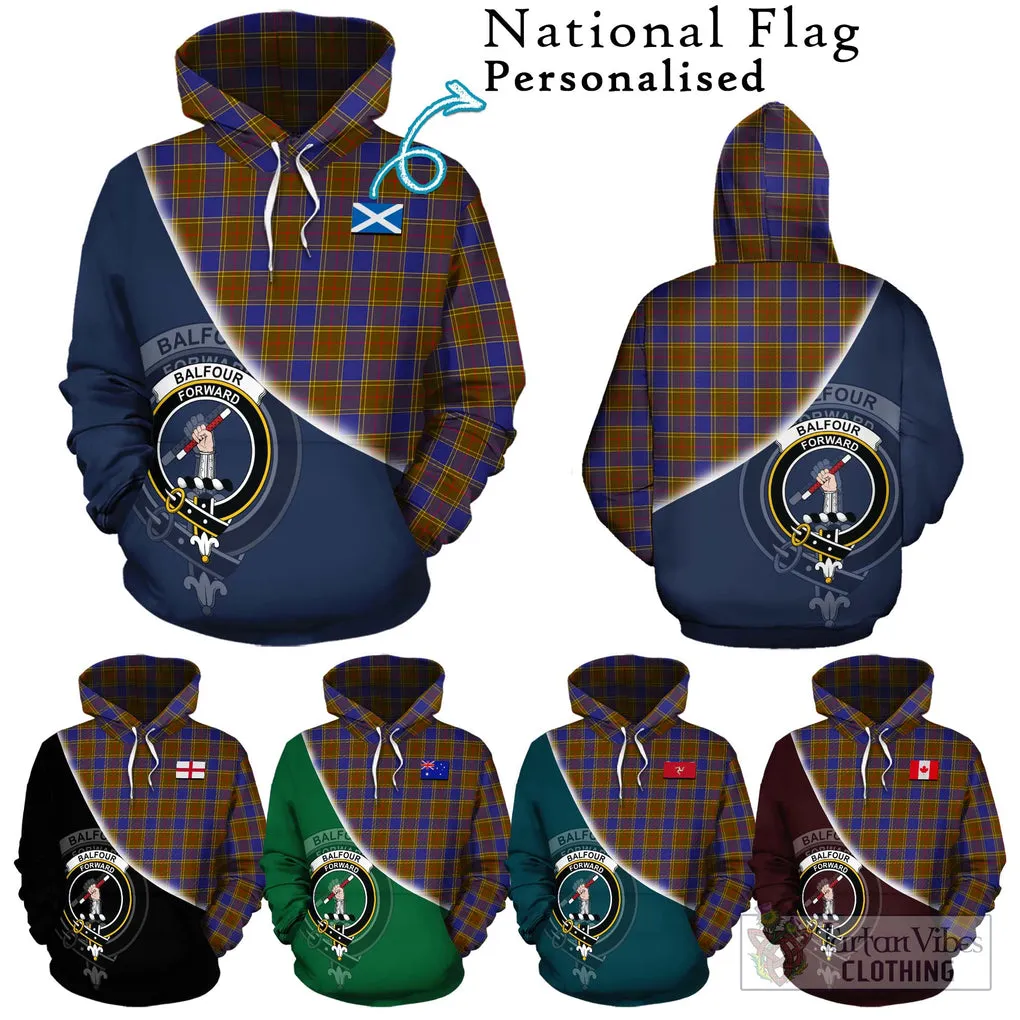 Balfour Tartan Hoodie with Personalised National Flag and Family Crest Half Style