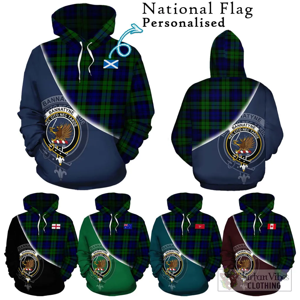 Bannatyne Tartan Hoodie with Personalised National Flag and Family Crest Half Style