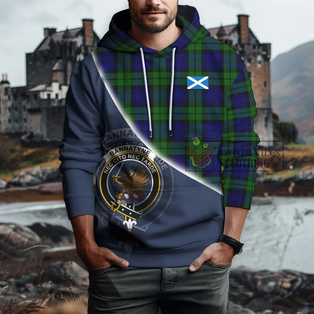 Bannatyne Tartan Hoodie with Personalised National Flag and Family Crest Half Style