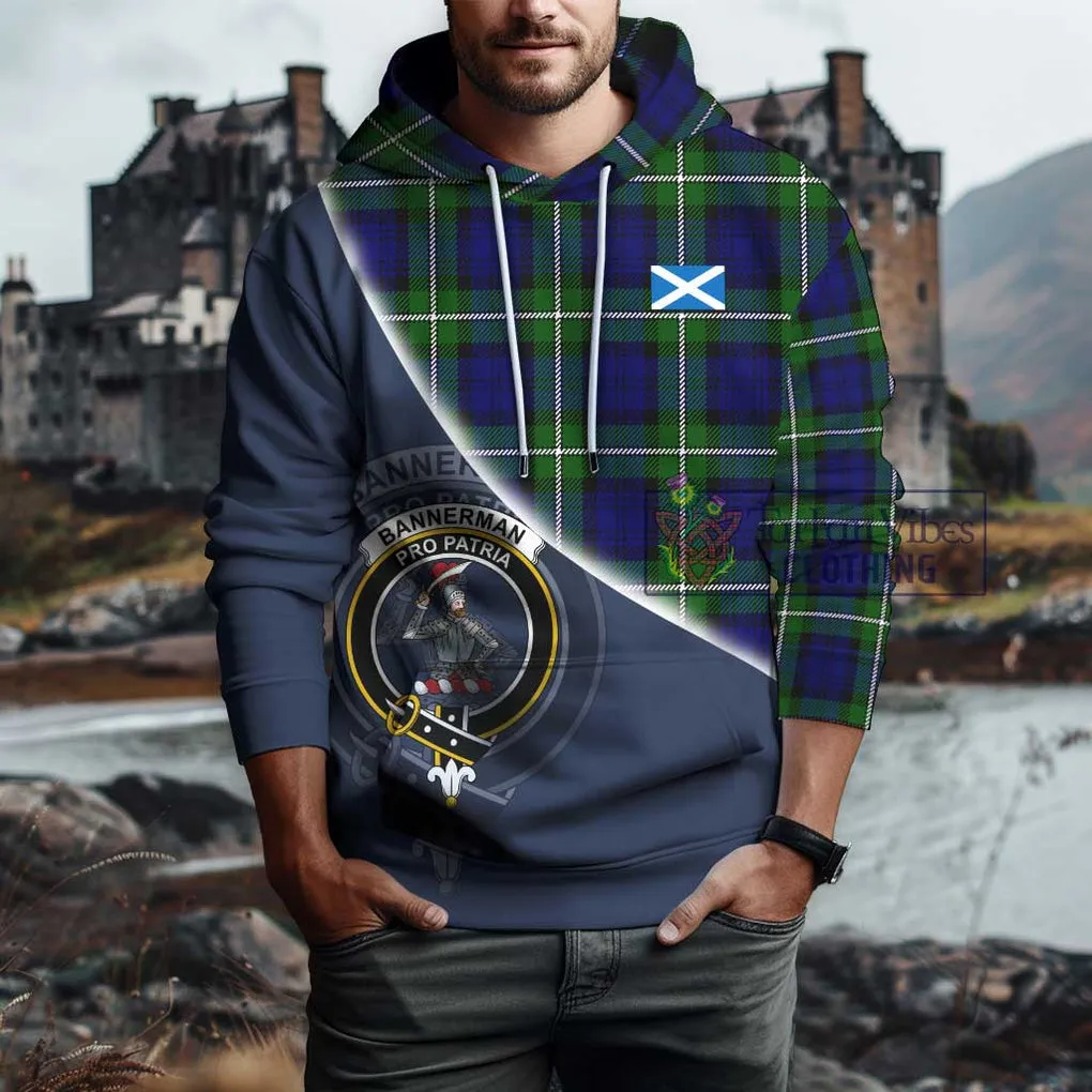 Bannerman Tartan Hoodie with Personalised National Flag and Family Crest Half Style