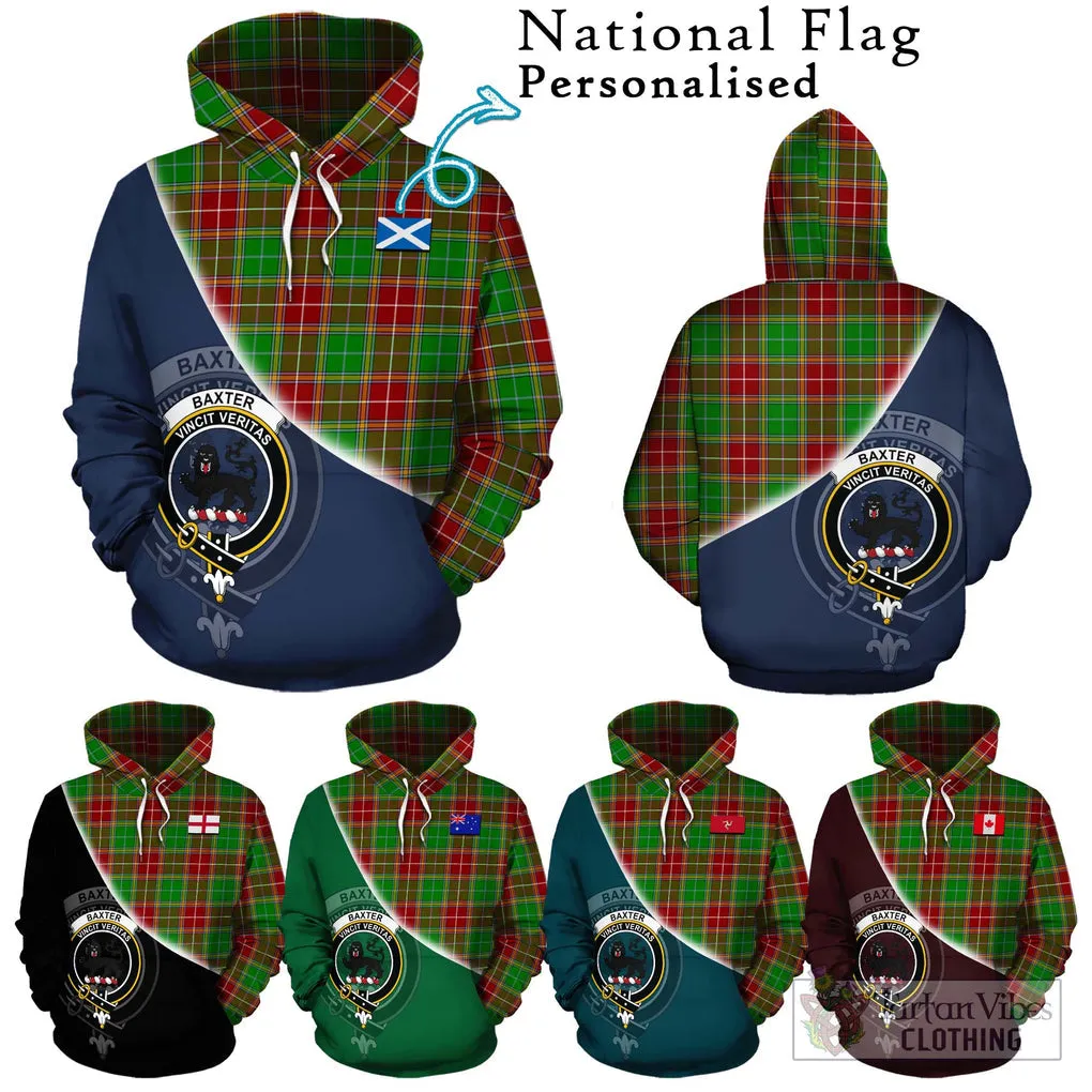 Baxter Modern Tartan Hoodie with Personalised National Flag and Family Crest Half Style