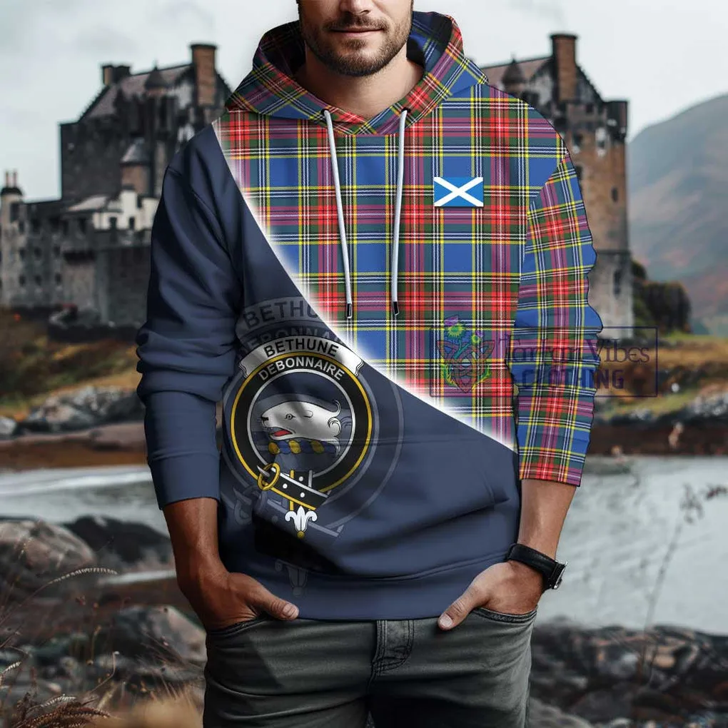 Bethune Tartan Hoodie with Personalised National Flag and Family Crest Half Style