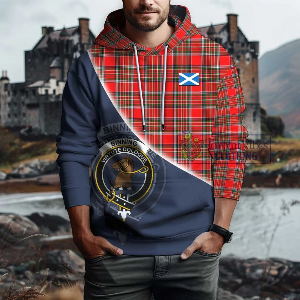 Binning Tartan Hoodie with Personalised National Flag and Family Crest Half Style