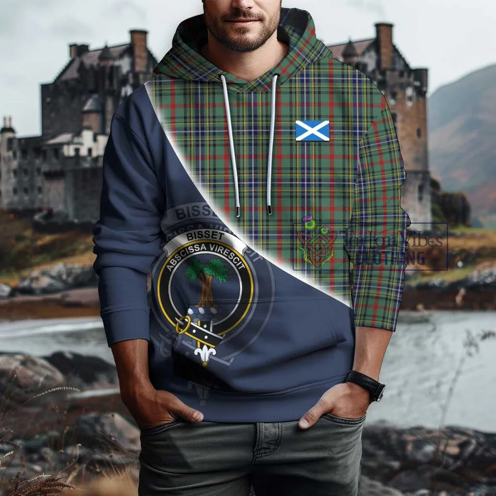 Bisset Tartan Hoodie with Personalised National Flag and Family Crest Half Style