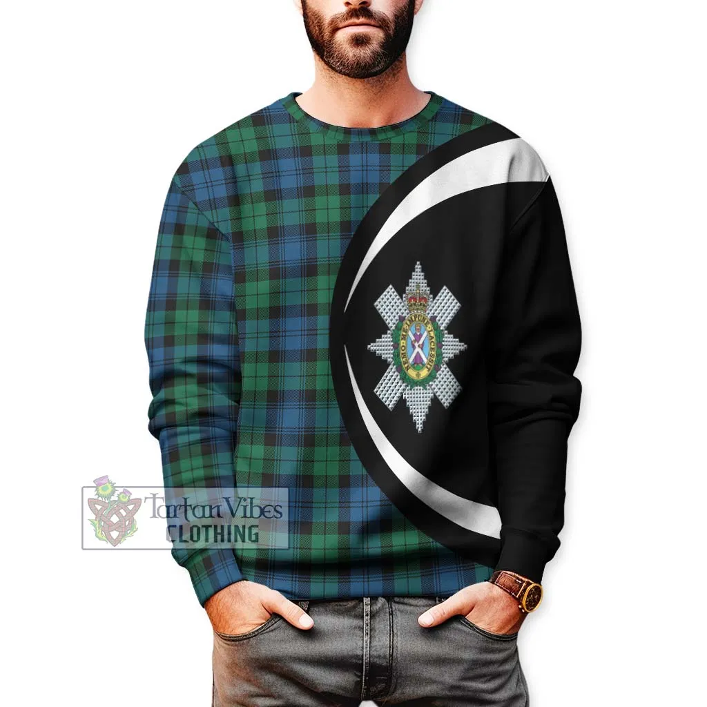 Black Watch Ancient Tartan Sweatshirt with Family Crest Circle Style