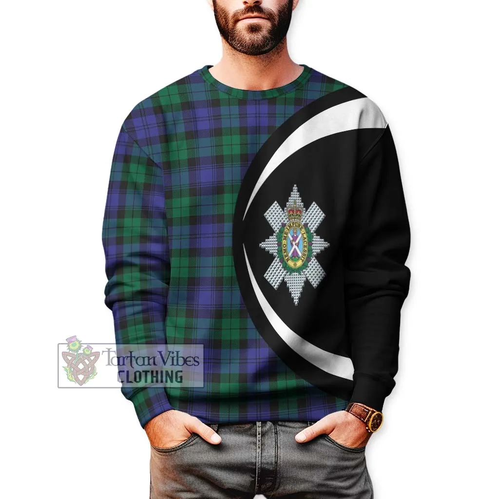 Black Watch Modern Tartan Sweatshirt with Family Crest Circle Style