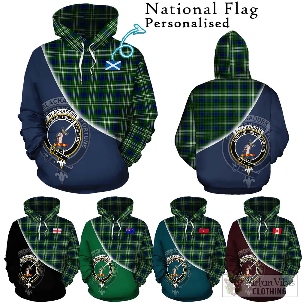 Blackadder Tartan Hoodie with Personalised National Flag and Family Crest Half Style