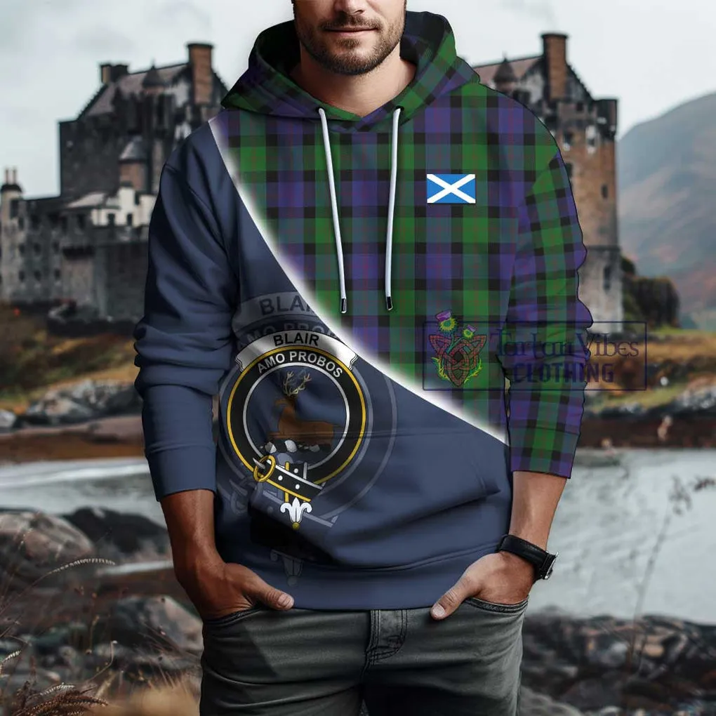 Blair Tartan Hoodie with Personalised National Flag and Family Crest Half Style