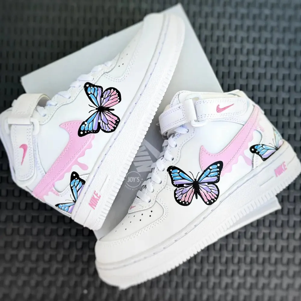 Blue and Pink Drip Butterflies Custom Air Force 1. Baby, Toddler, Little Kids