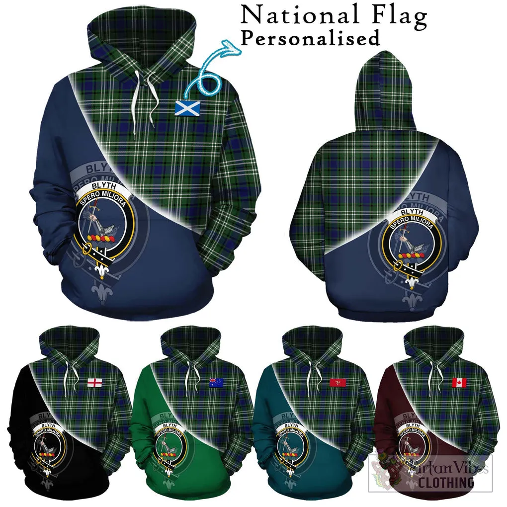 Blyth Tartan Hoodie with Personalised National Flag and Family Crest Half Style